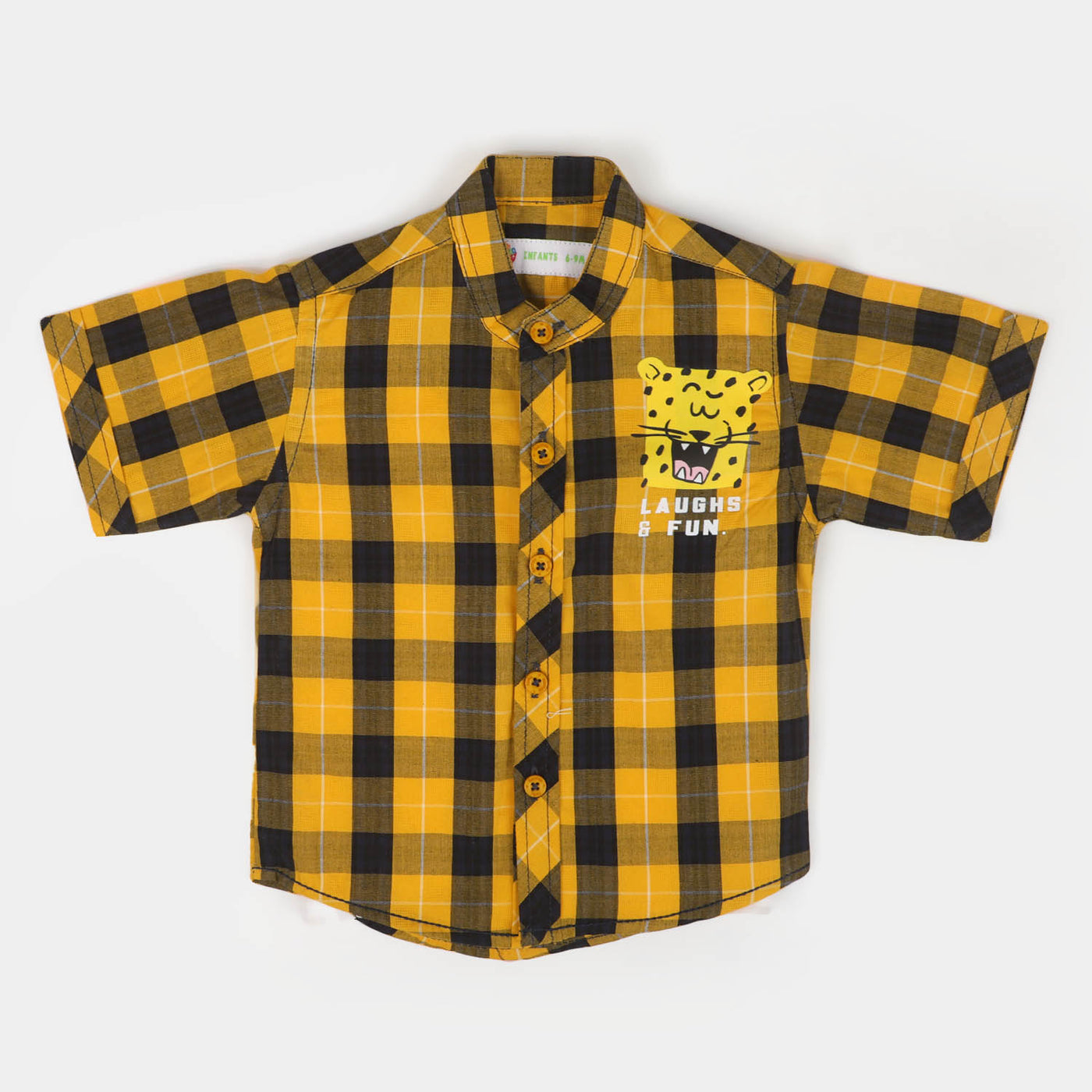 Infant Boys Cotton Casual Shirt Laugh & Fun - Yellow Check