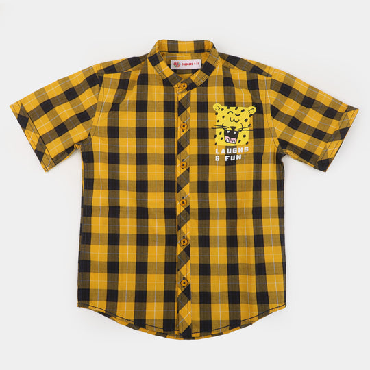 Boys Cotton Casual Shirt Laugh & Fun | Yellow Check