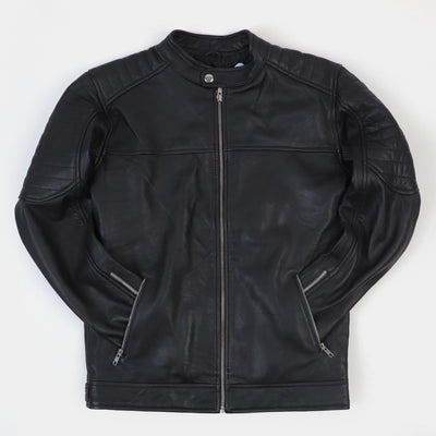 Teens Boys Genuine Sheep Leather Jacket - BLACK
