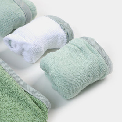 Baby Bath Towel + 4PCs Face Towel - Green