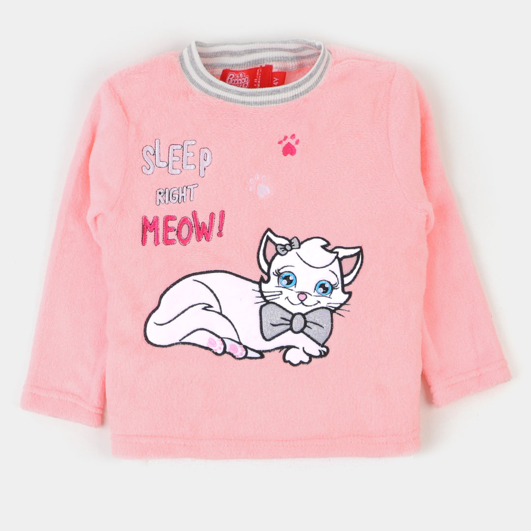 Girls 2 PCs Suit Sleep Right Meow -Pink
