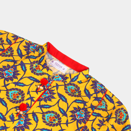 Teens Girls Digital Print Kurti Flower Paradise - Multi
