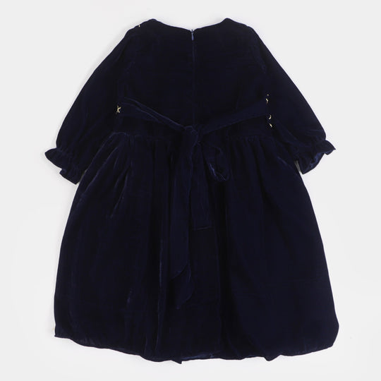 Girls Fancy Frock Velvet EMB - Blue