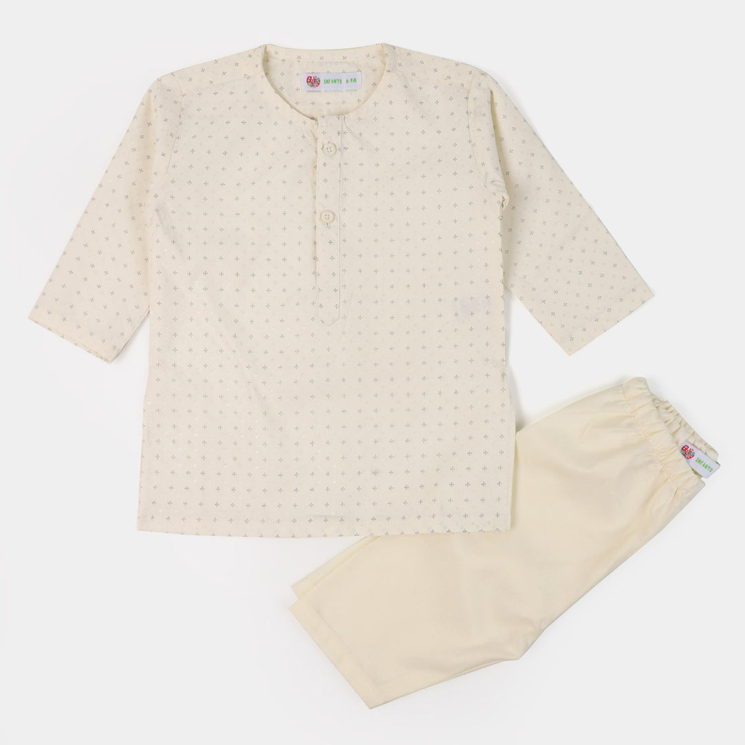 Infant Boys Plain Kurta Pajama | Light Cream