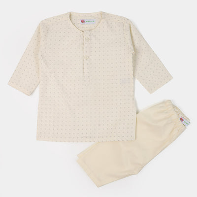 Infant Boys Plain Kurta Pajama | Light Cream