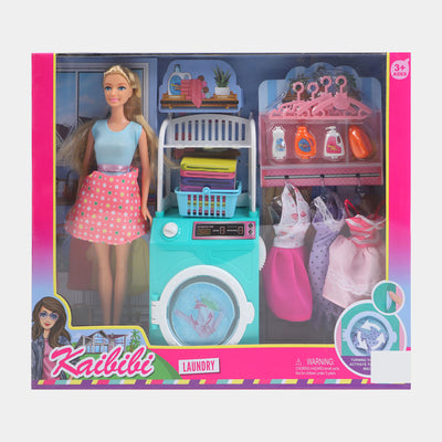 Laundry Doll With Washing Machine, Hanger, Clothes Set Toy