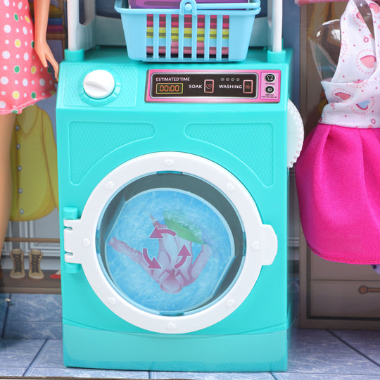 Laundry Doll With Washing Machine, Hanger, Clothes Set Toy