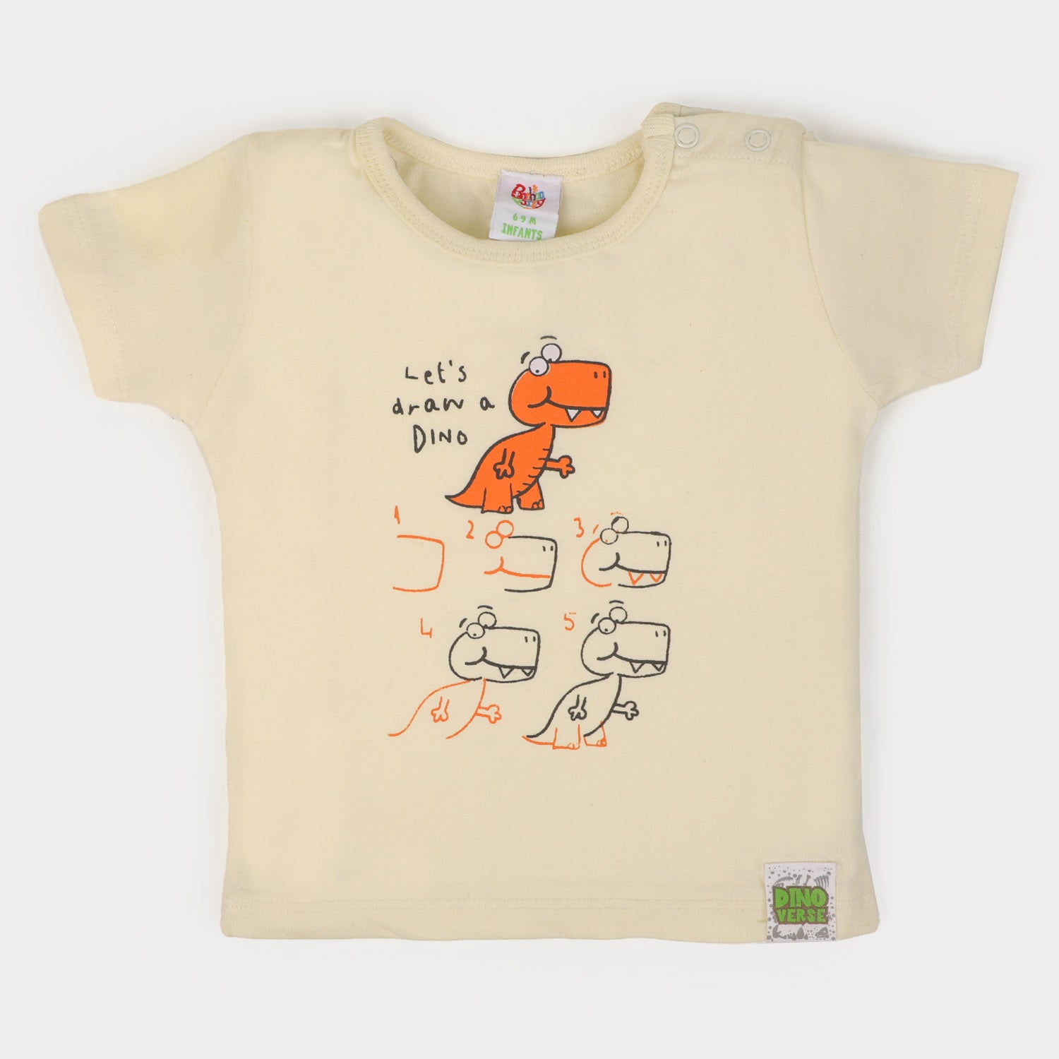 Infant Boys Cotton T-Shirt Draw Dino - Light Beige