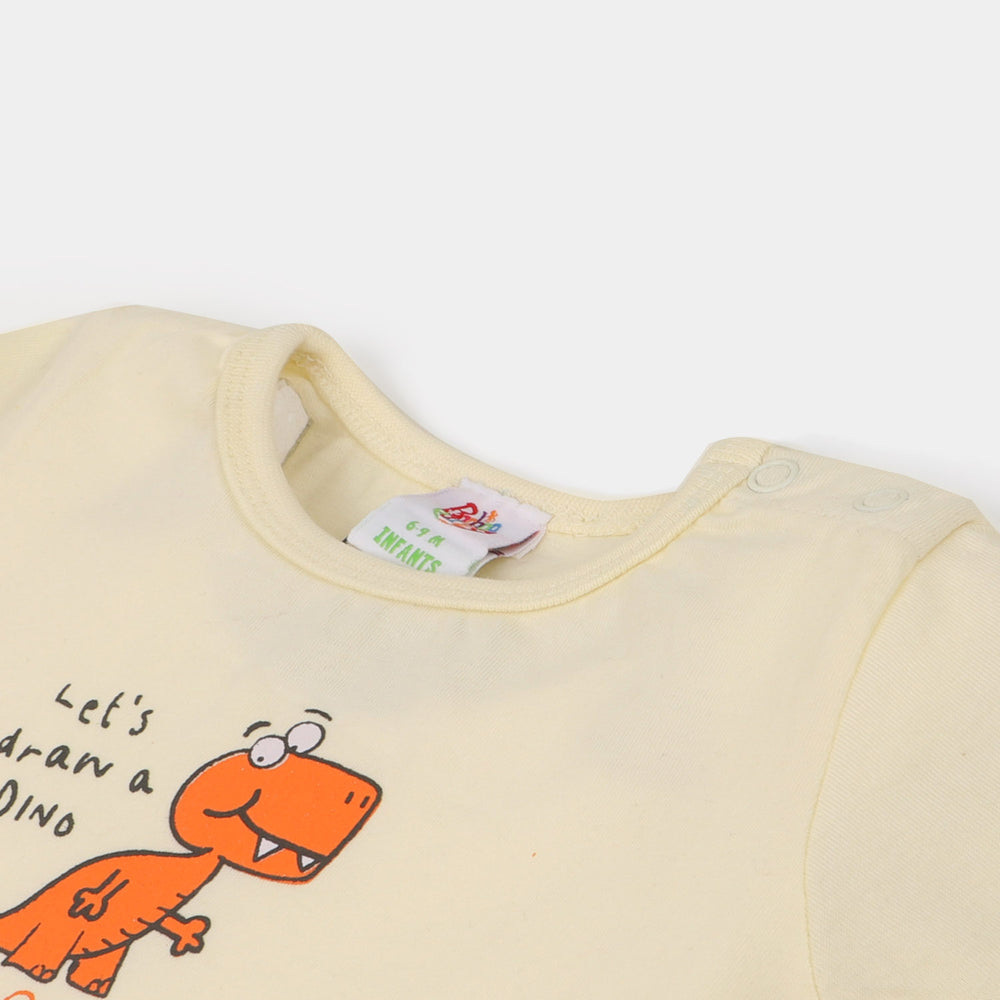 Infant Boys Cotton T-Shirt Draw Dino - Light Beige