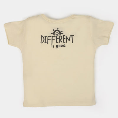 Infant Boys Cotton T-Shirt Draw Dino - Light Beige