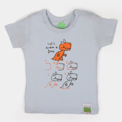Infant Boys Cotton T-Shirt Draw Dino - Light Gray
