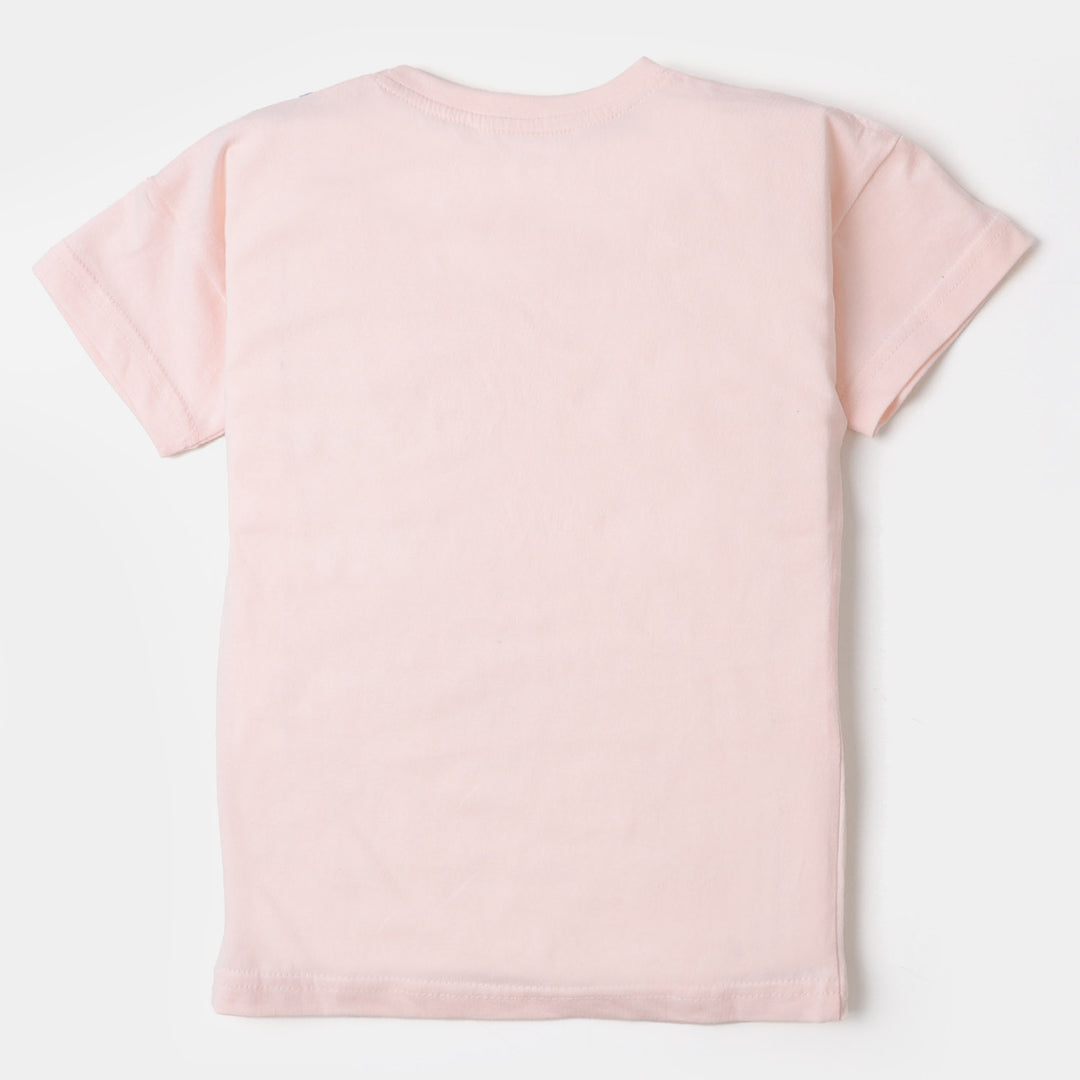 Boys Cotton T-Shirt Giraffe - Light Pink