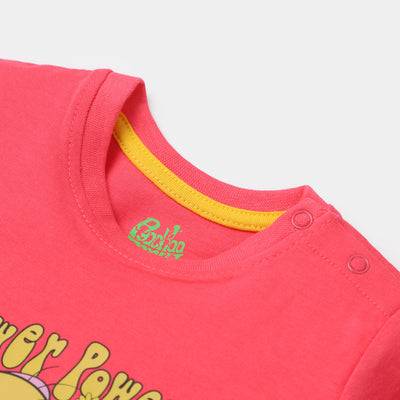 Infant Girls Cotton T-Shirt Flower Power - Hot Pink