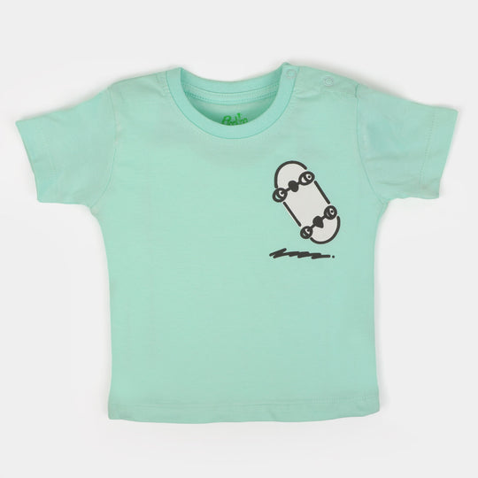 Infant Boys Cotton Round Neck T-Shirt Skate - Sea Green