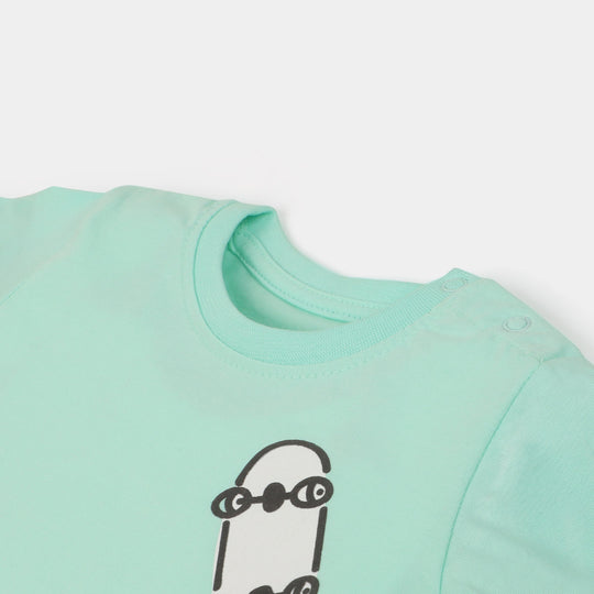 Infant Boys Cotton Round Neck T-Shirt Skate - Sea Green