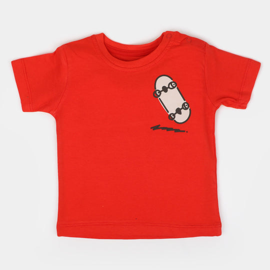 Infant Boys Cotton Round Neck T-Shirt Skate - Red