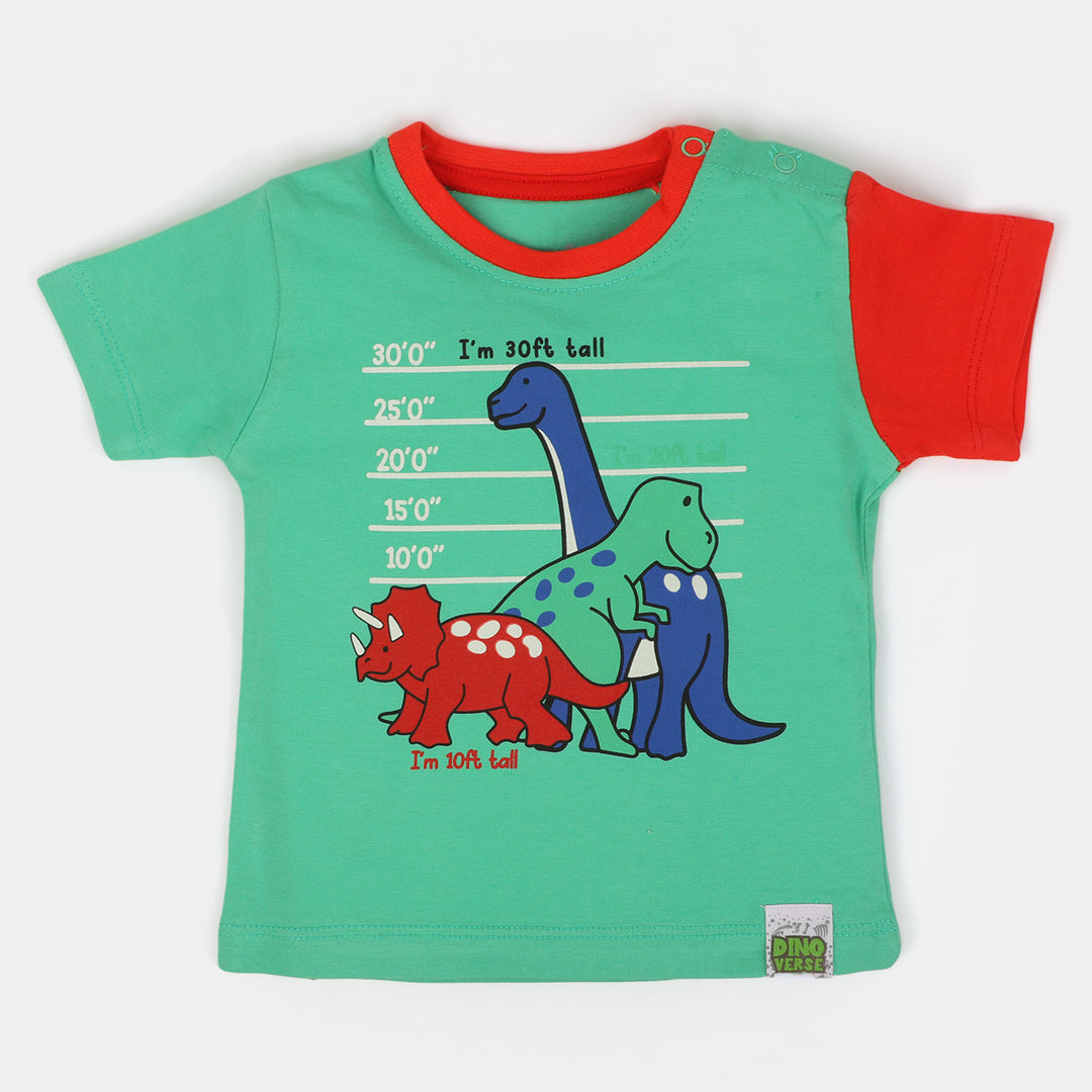 Infant Boys Cotton Round Neck T-Shirt Dino Height - Green