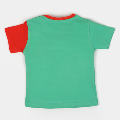 Infant Boys Cotton Round Neck T-Shirt Dino Height - Green