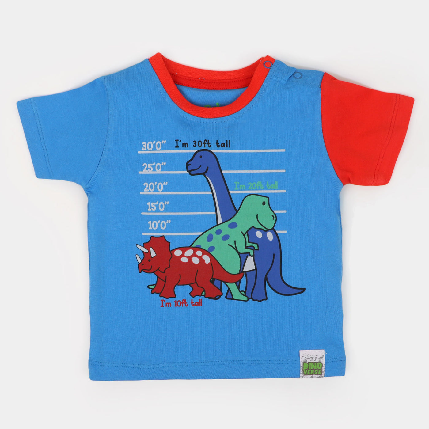 Infant Boys Cotton Round Neck T-Shirt Dino Height - Blue