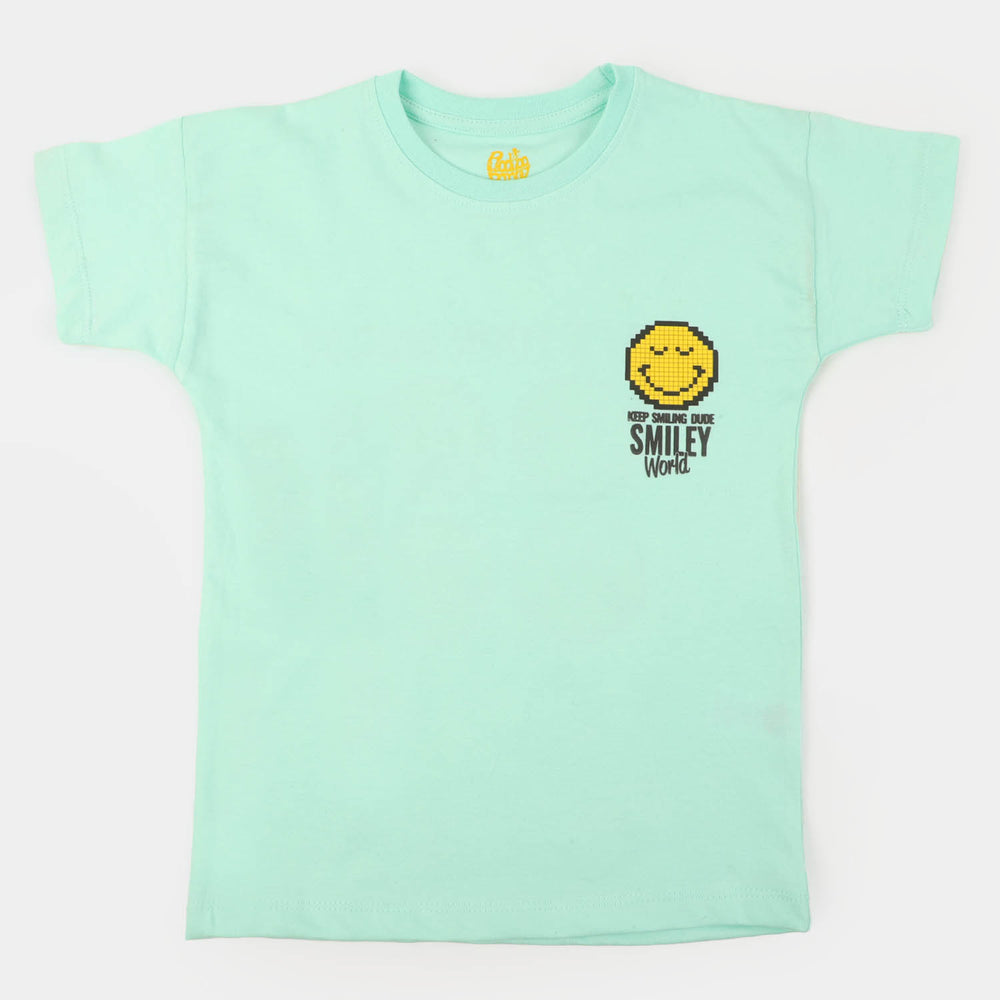 Boys Cotton T-Shirt Smiley - Sea Green