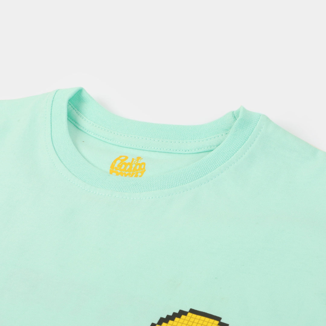 Boys Cotton T-Shirt Smiley - Sea Green