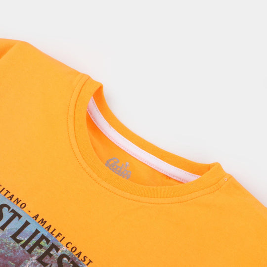 Girls Cotton T-Shirt Amalfi Coast - Orange