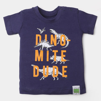 Infant Boys Cotton Round Neck T-Shirt Dino mite - Navy Blue