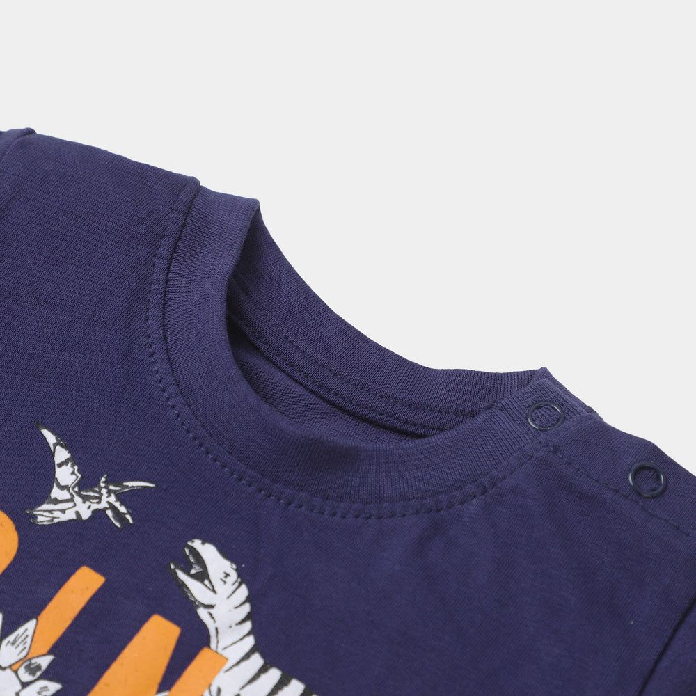 Infant Boys Cotton Round Neck T-Shirt Dino mite - Navy Blue