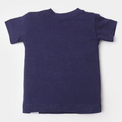 Infant Boys Cotton Round Neck T-Shirt Dino mite - Navy Blue