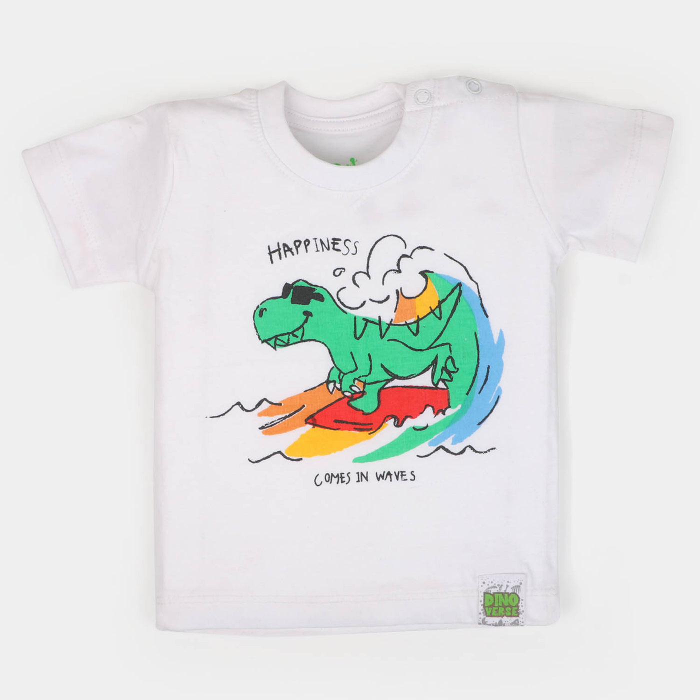 Infant Boys Round Neck T-Shirt Dino Surf | White
