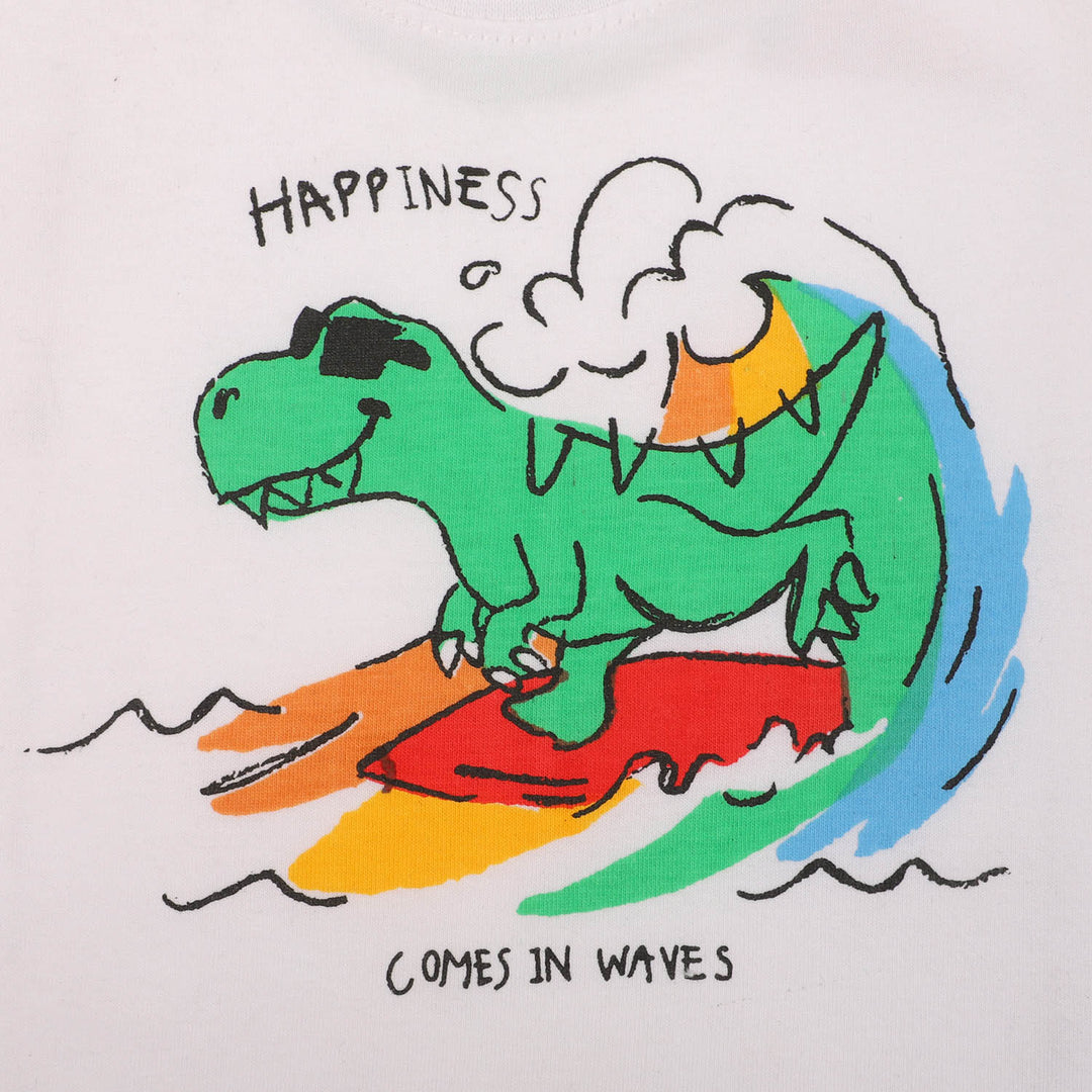 Infant Boys Round Neck T-Shirt Dino Surf | White