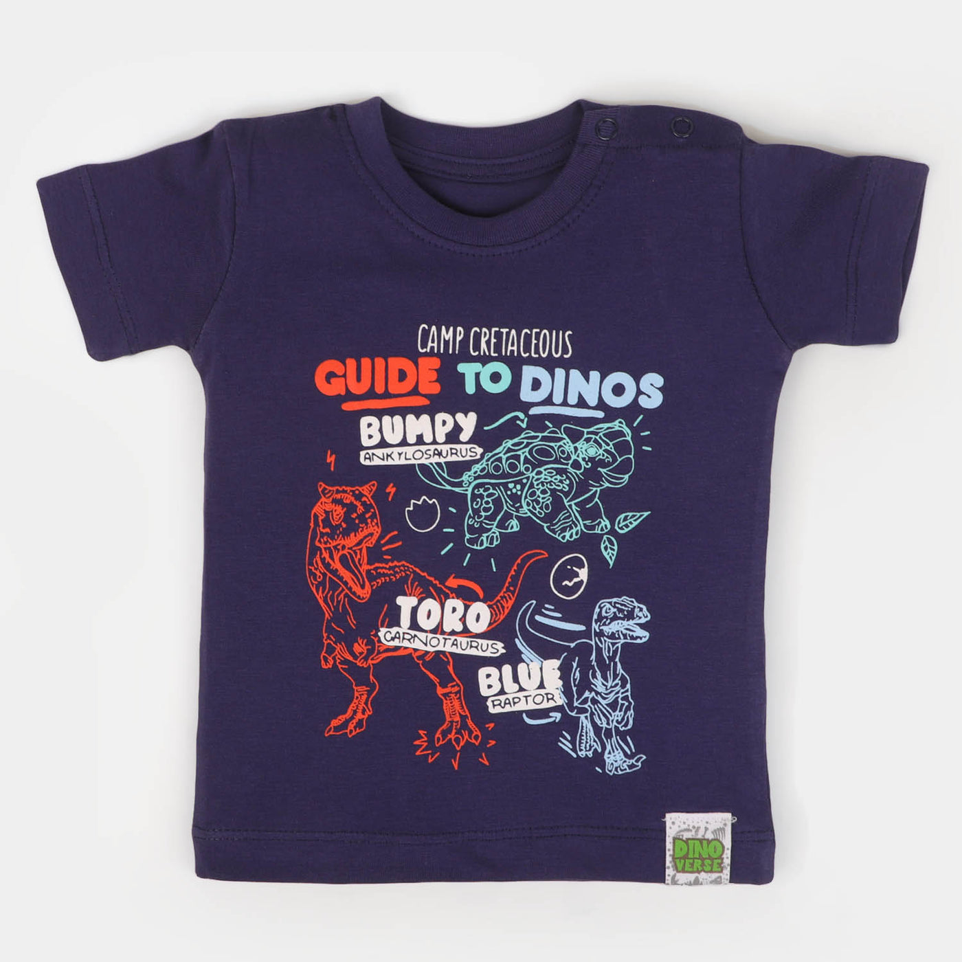 Infant Boys Cotton Round Neck T-Shirt Dino Guide - Navy Blue