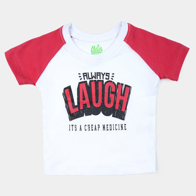 Infant Boys Round Neck T-Shirt Laugh | White & Red