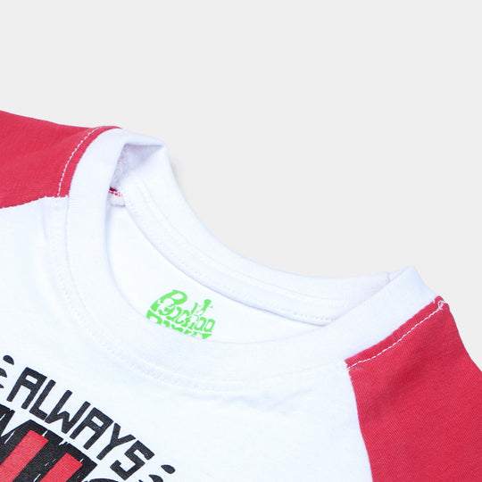 Infant Boys Round Neck T-Shirt Laugh | White & Red