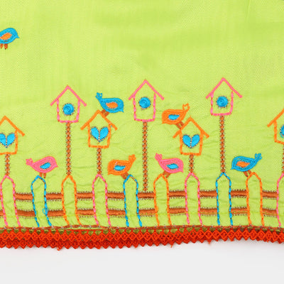 Infant Girls Cotton Embroidered Kurti Playing Bird | Green
