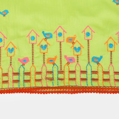 Girls Cotton Embroidered Kurti Playing Bird - Green