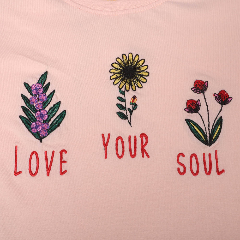 Girls Cotton T-Shirt Love Soul - Peach