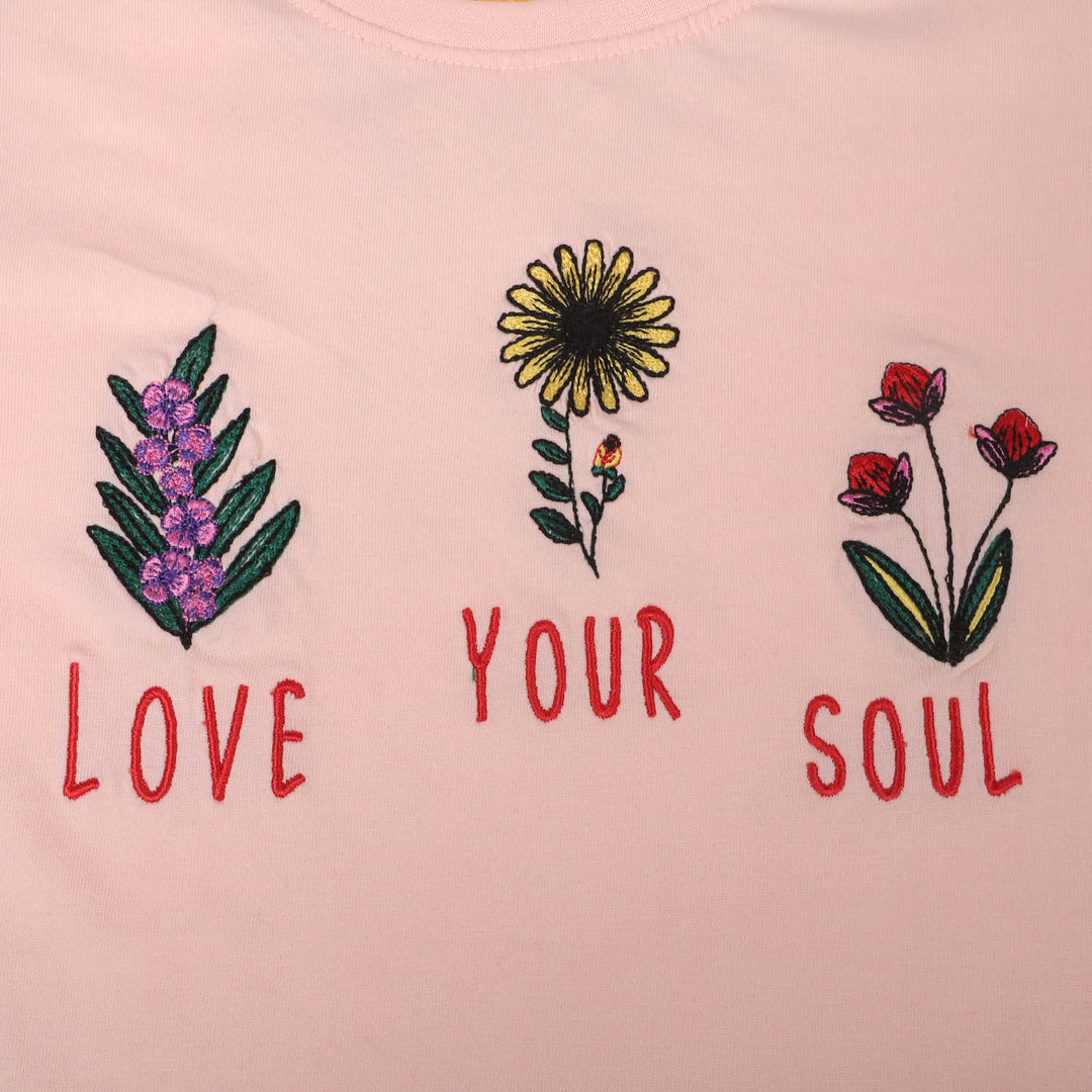 Girls Cotton T-Shirt Love Soul - Peach