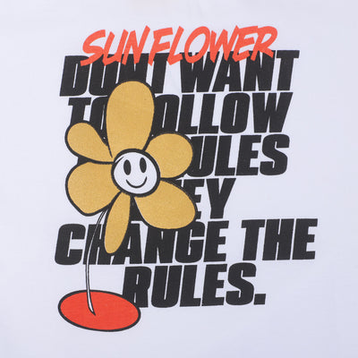 Girls Cotton T-Shirt Sun Flower - White