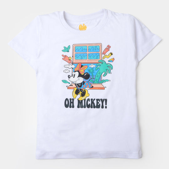 Girls Cotton T-Shirt Character | White