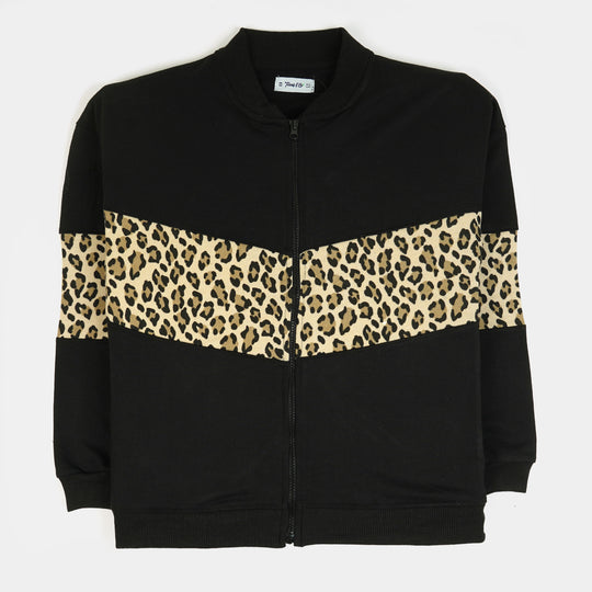 Girls Knitted Jacket Leopard - BLACK