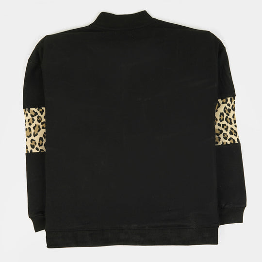 Girls Knitted Jacket Leopard - BLACK