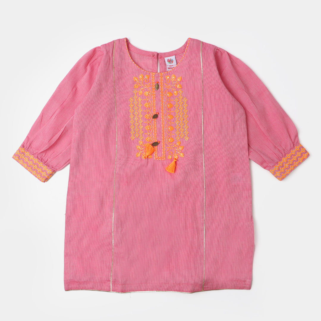 Girls Cotton Embroidered Kurti Glow - Pink