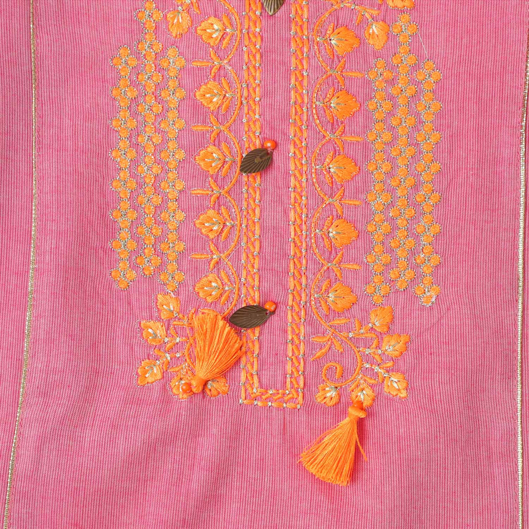 Girls Cotton Embroidered Kurti Glow - Pink