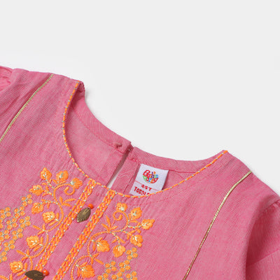 Girls Cotton Embroidered Kurti Glow - Pink