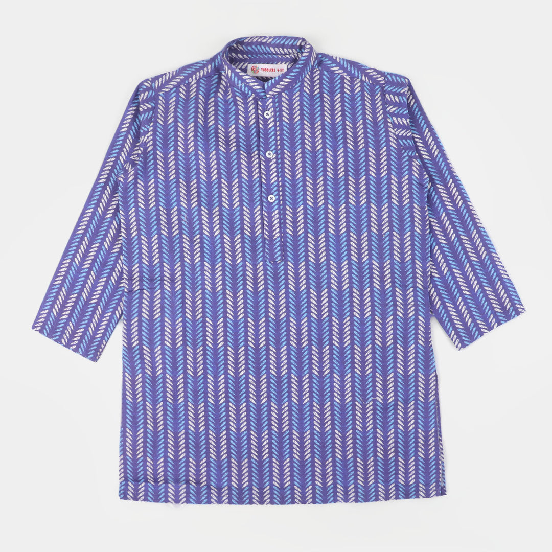 Boys Cotton Digital Print Kurta - Blue