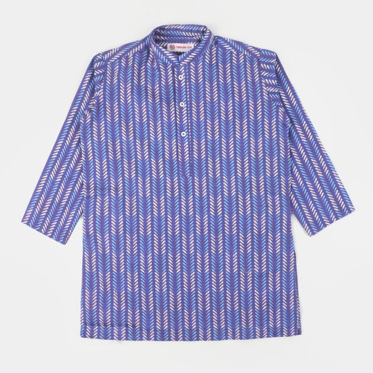 Boys Cotton Digital Print Kurta - Blue