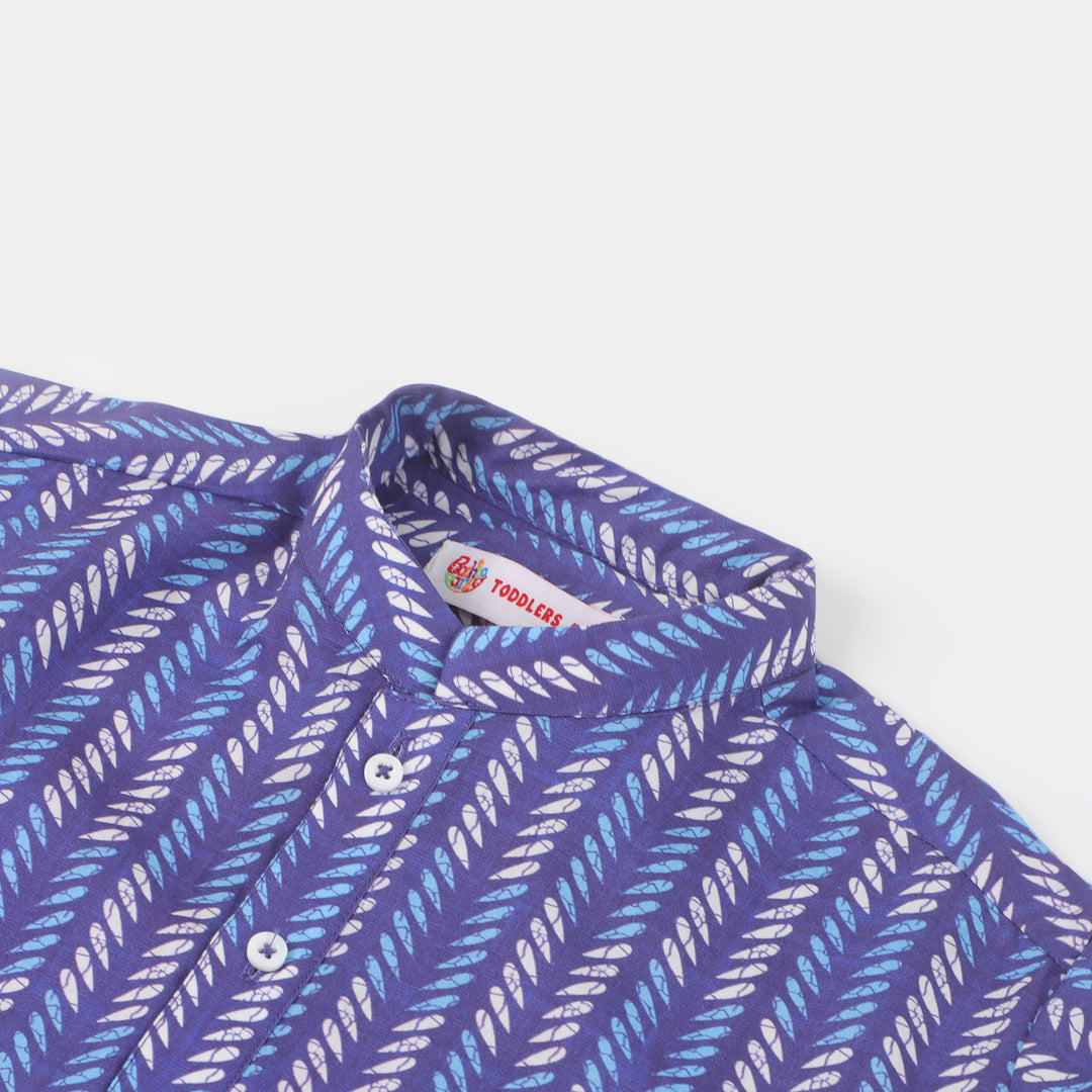 Boys Cotton Digital Print Kurta - Blue