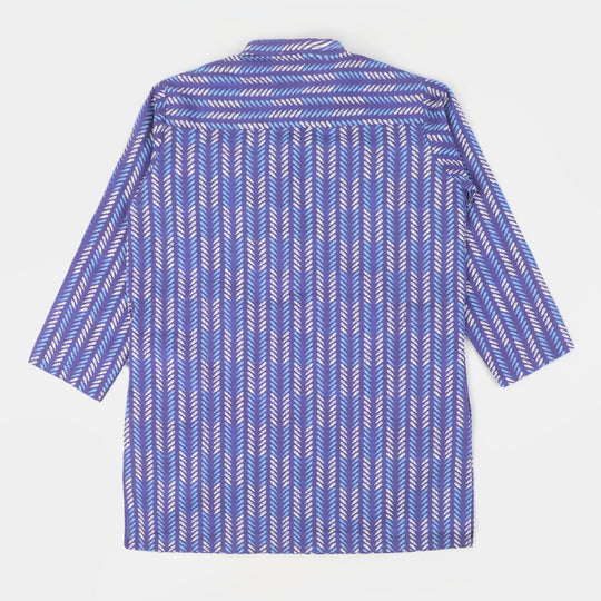 Boys Cotton Digital Print Kurta - Blue