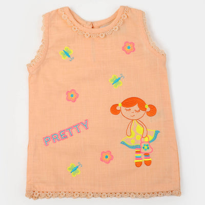 Infant Girls Cotton Embroidered Kurti Pretty Me - Peach